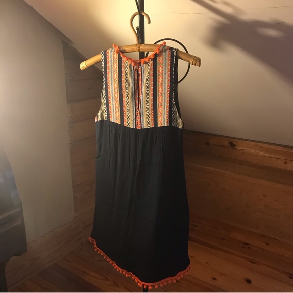 THML Navy Orange Striped Pom-Pom Shift Dress, EUC, M - Picture 2 of 12